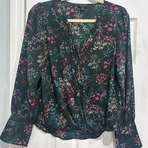 Halogen Floral Pintuck Pleated Wrap Front Blouse S